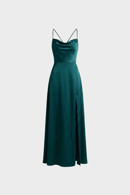 Women's Cowl-Neck Satin Maxi | Slit
