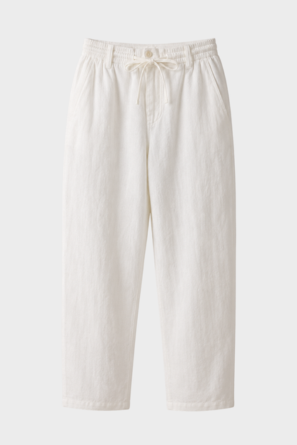 Men's Linen Trousers with Elastic Waist and Drawstring