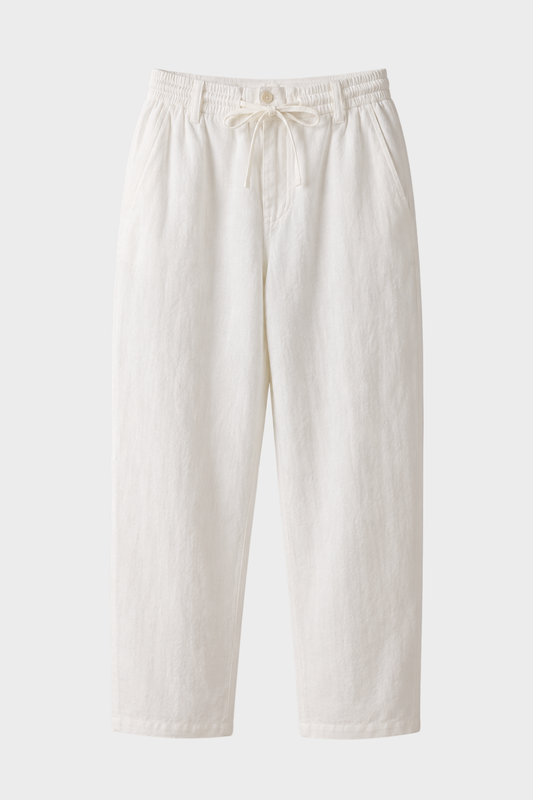 Men's Linen Trousers with Elastic Waist and Drawstring