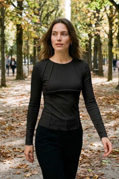 Women's Long Sleeve Round Neck Ribbed Top