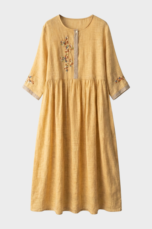 Women's Embroidered Midi Dress | Linen