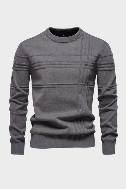 Men's Striped Crew Sweater | Ribbed Hem