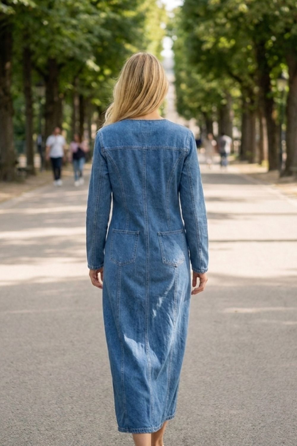 Women's Long Sleeve V Neck Button Dress | Midi