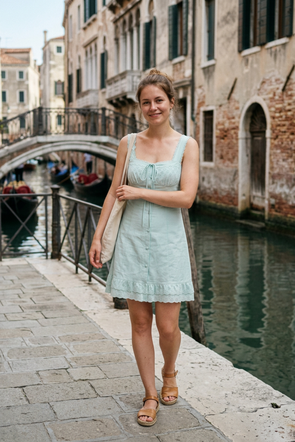Women's Summer Strappy Dress with Button Placket