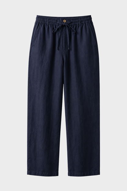 Men's Linen Trousers with Elastic Waist and Drawstring