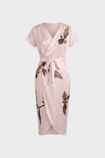Women's Wrap Midi Dress | Leaf Print