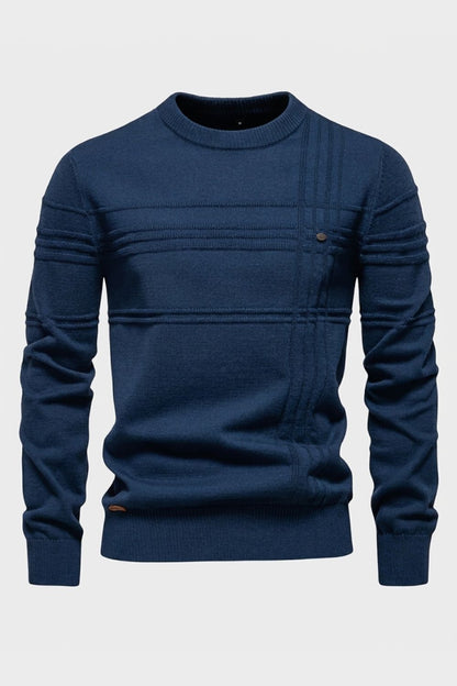 Men's Striped Crew Sweater | Ribbed Hem