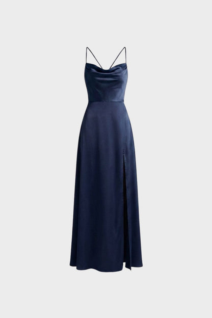 Women's Cowl-Neck Satin Maxi | Slit