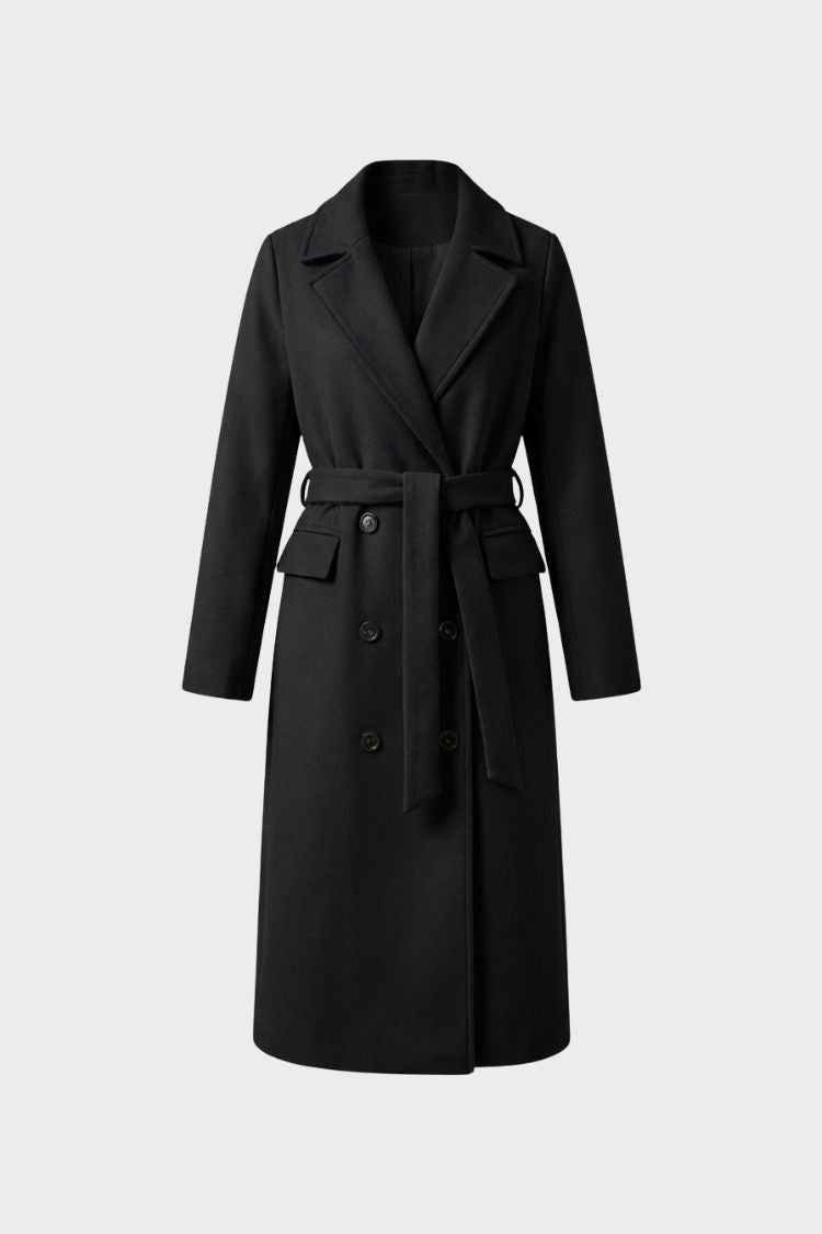 Women's Belted Coat with Notched Collar