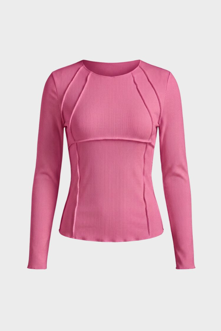 Women's Long Sleeve Round Neck Ribbed Top