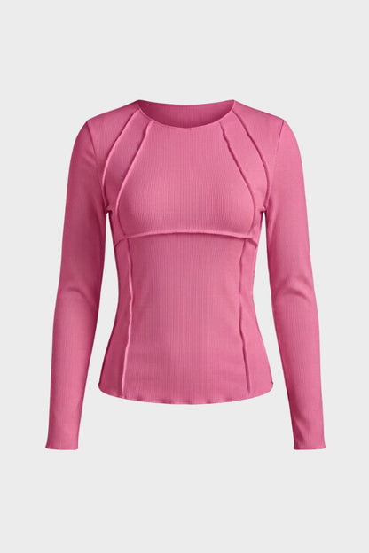 Women's Long Sleeve Round Neck Ribbed Top