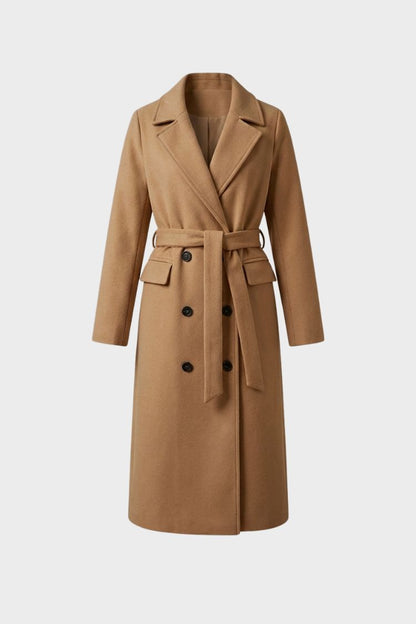 Women's Belted Coat with Notched Collar
