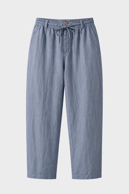 Men's Linen Trousers with Elastic Waist and Drawstring