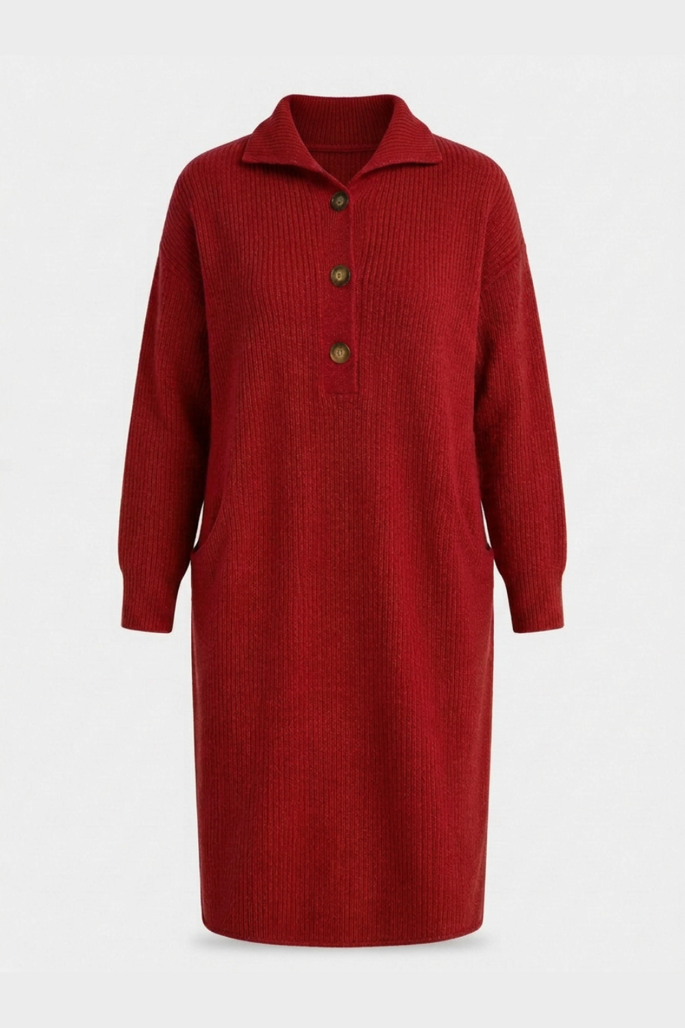 Women's Long Sleeve Collared Midi Dress | Button Front