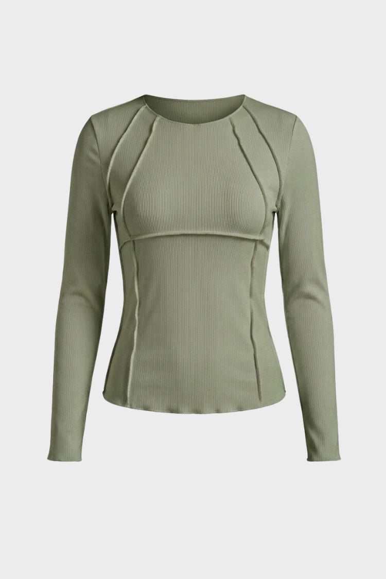 Women's Long Sleeve Round Neck Ribbed Top