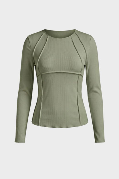 Women's Long Sleeve Round Neck Ribbed Top