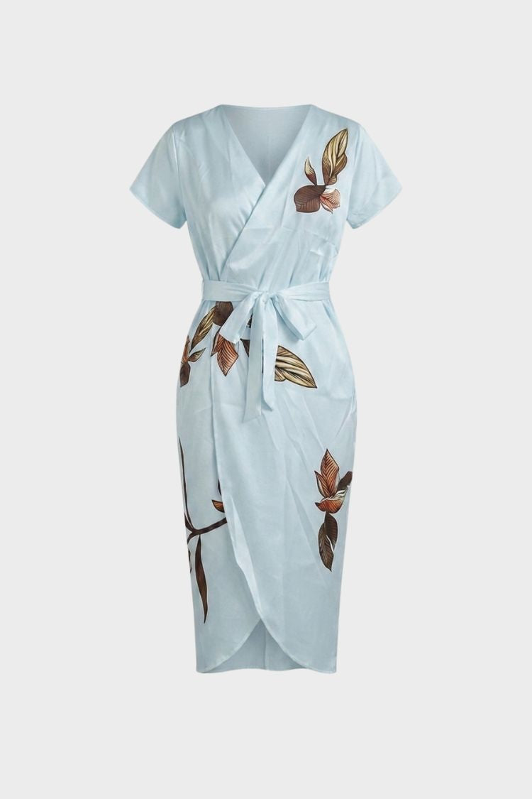 Women's Wrap Midi Dress | Leaf Print