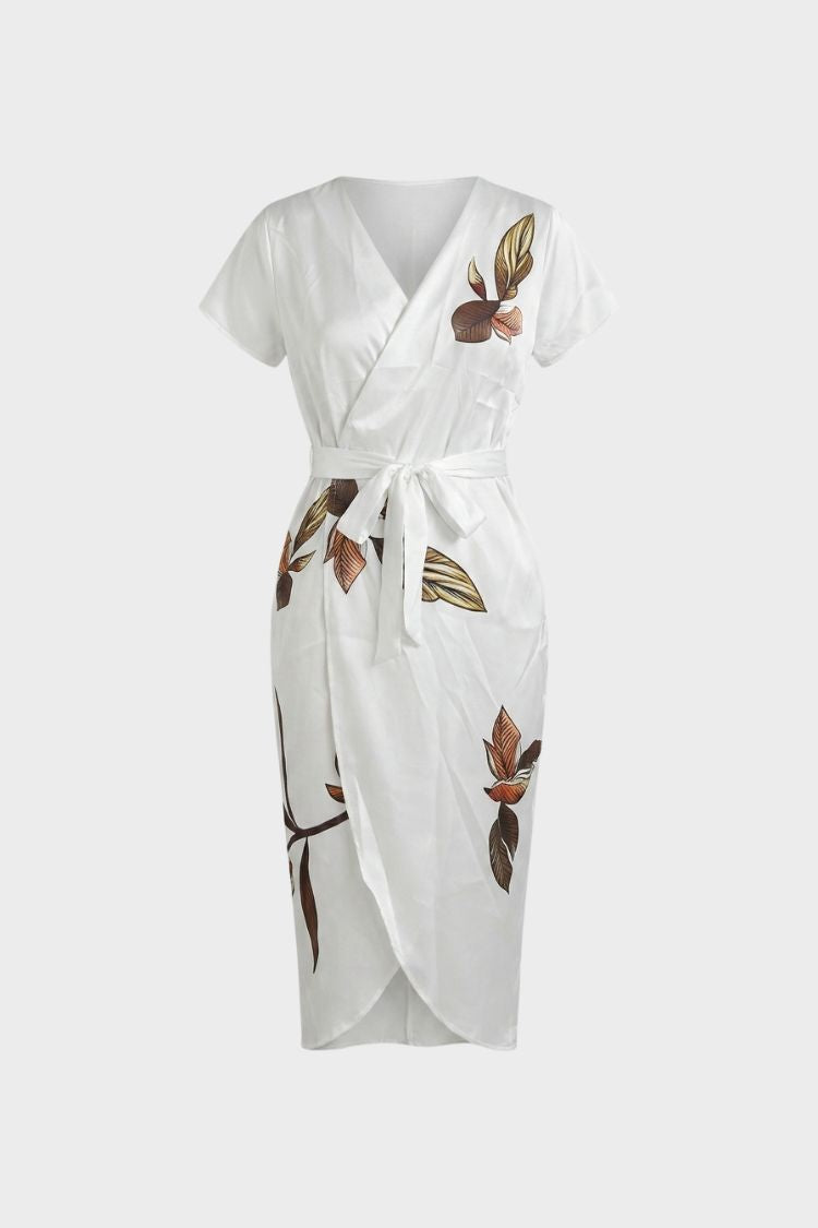 Women's Wrap Midi Dress | Leaf Print