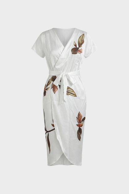 Women's Wrap Midi Dress | Leaf Print