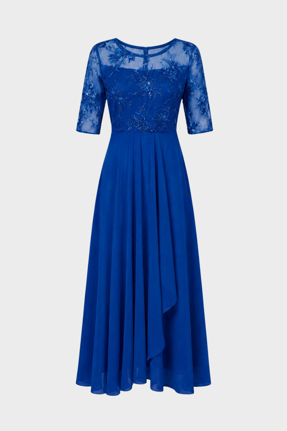 Champagne Women's Chiffon Maxi Dress with Lace Top and 3/4 Sleeves