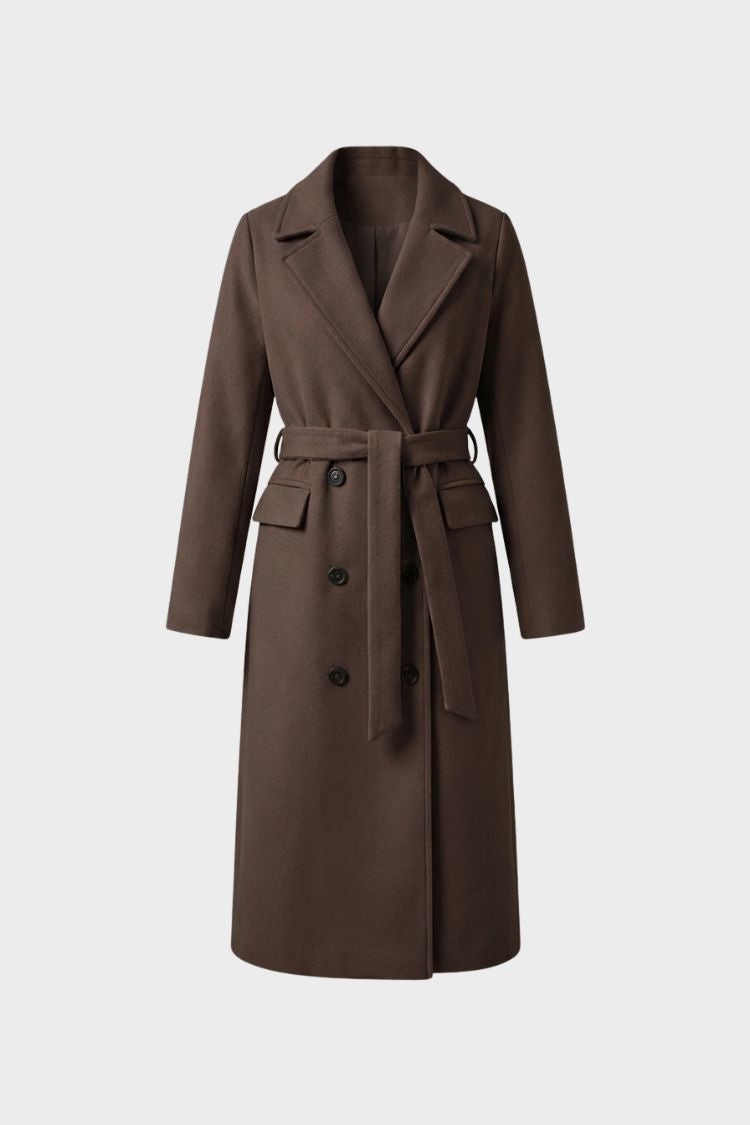 Women's Belted Coat with Notched Collar