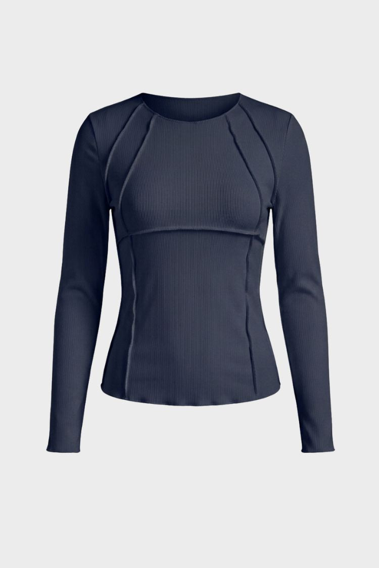 Women's Long Sleeve Round Neck Ribbed Top