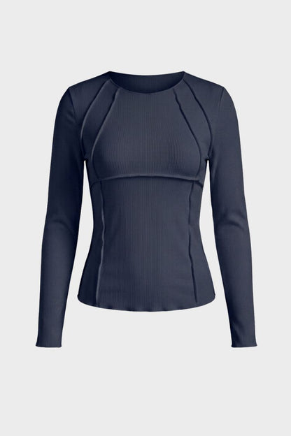 Women's Long Sleeve Round Neck Ribbed Top