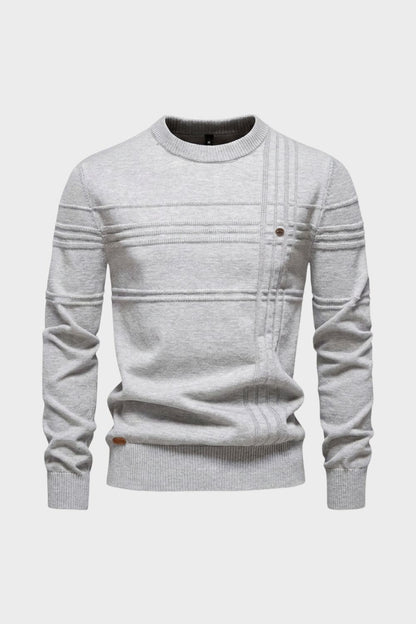 Men's Striped Crew Sweater | Ribbed Hem