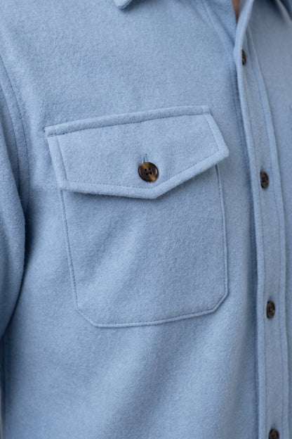 Men's Overshirt Jacket | Button-Up Front — Blue — detail — on model