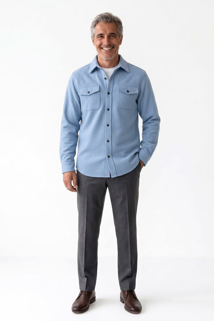Men's Overshirt Jacket | Button-Up Front — Blue — front view — on model