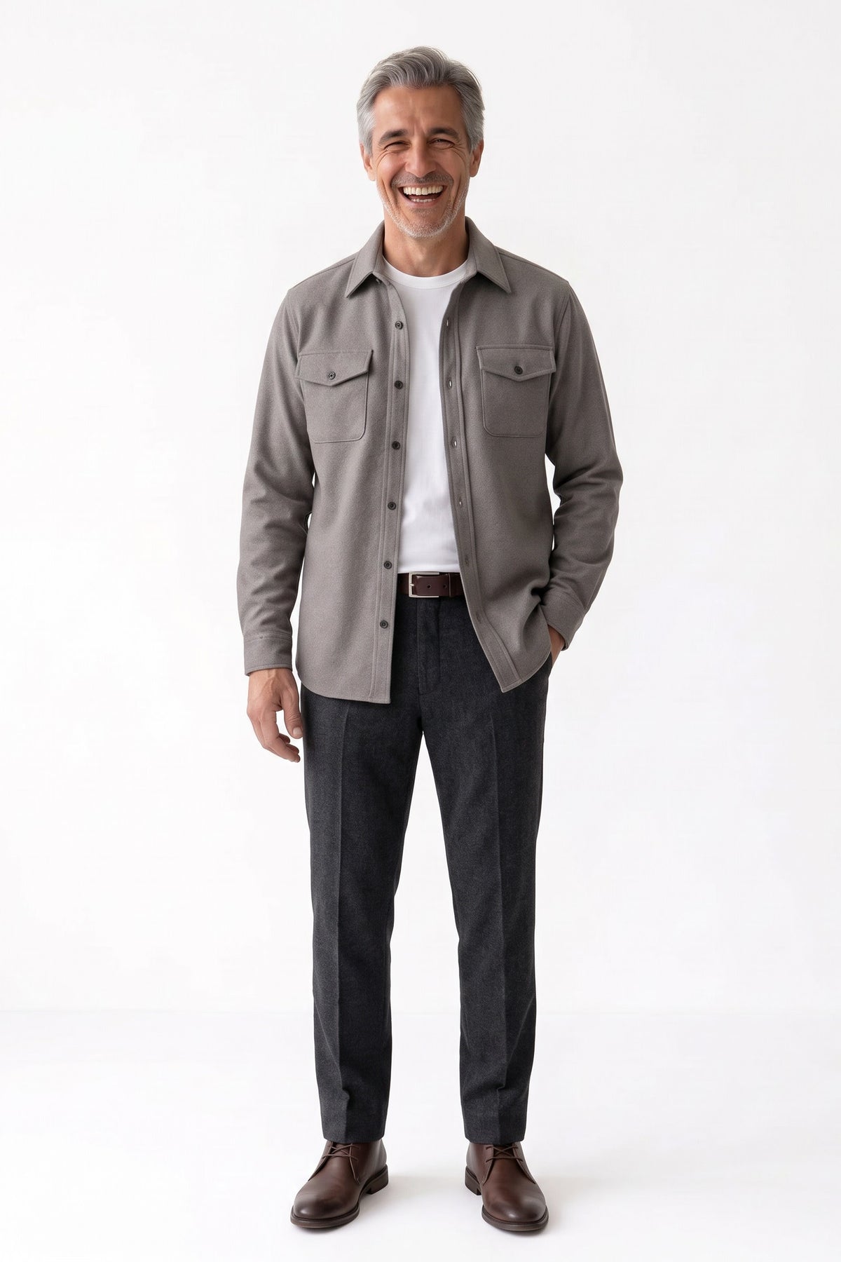 Men's Overshirt Jacket | Button-Up Front — Grey — front view — on model