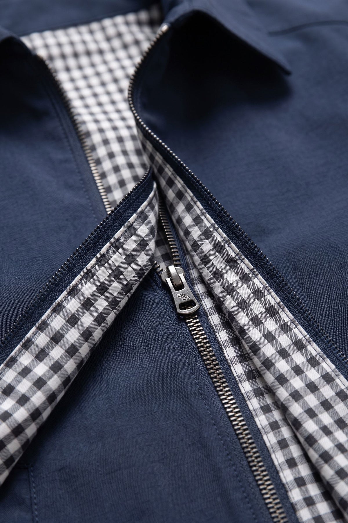 Men's Harrington Jacket | Spread Collar — Navy — detail — on model
