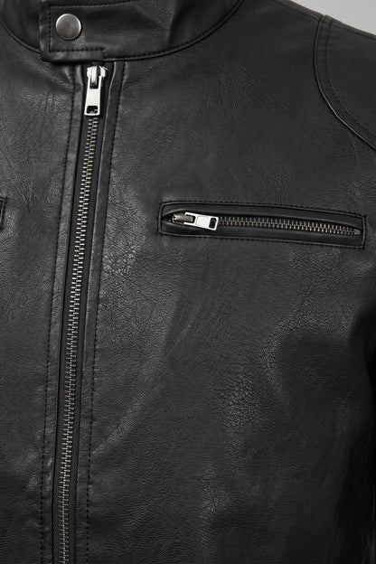 Men's Biker Jacket | Zip Pockets — Black — detail — on model