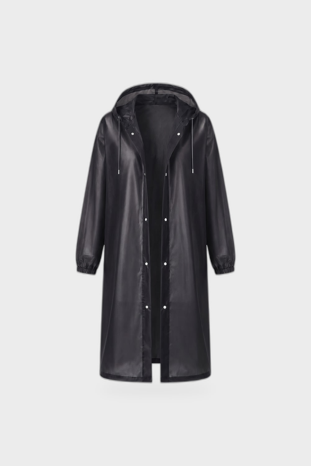 Women's Long Hooded Raincoat | Snap Front — Black — product view