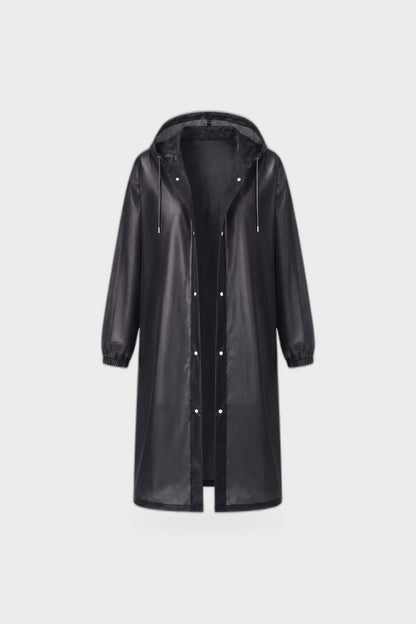 Women's Long Hooded Raincoat | Snap Front — Black — product view