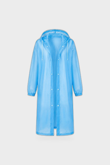 Women's Long Hooded Raincoat | Snap Front — Blue — product view