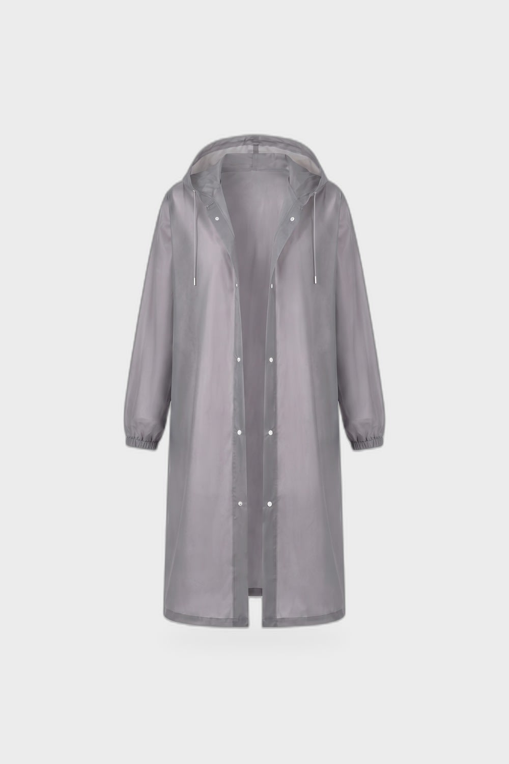 Women's Long Hooded Raincoat | Snap Front — Grey — product view