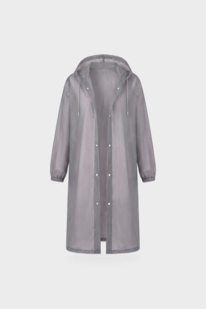 Women's Long Hooded Raincoat | Snap Front — Grey — product view