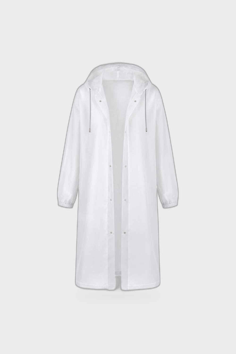 Women's Long Hooded Raincoat | Snap Front — White — product view