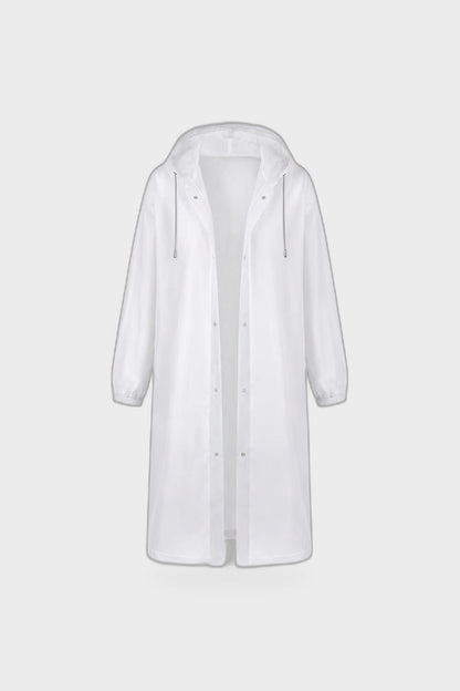 Women's Long Hooded Raincoat | Snap Front — White — product view