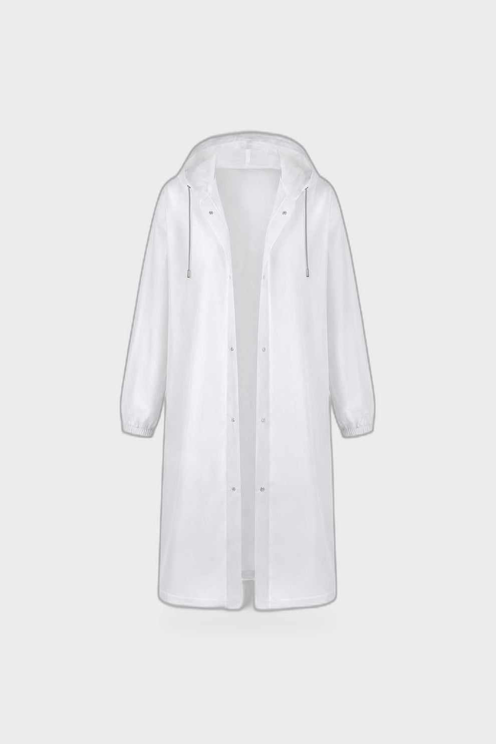 Women's Long Hooded Raincoat | Snap Front — White — product view