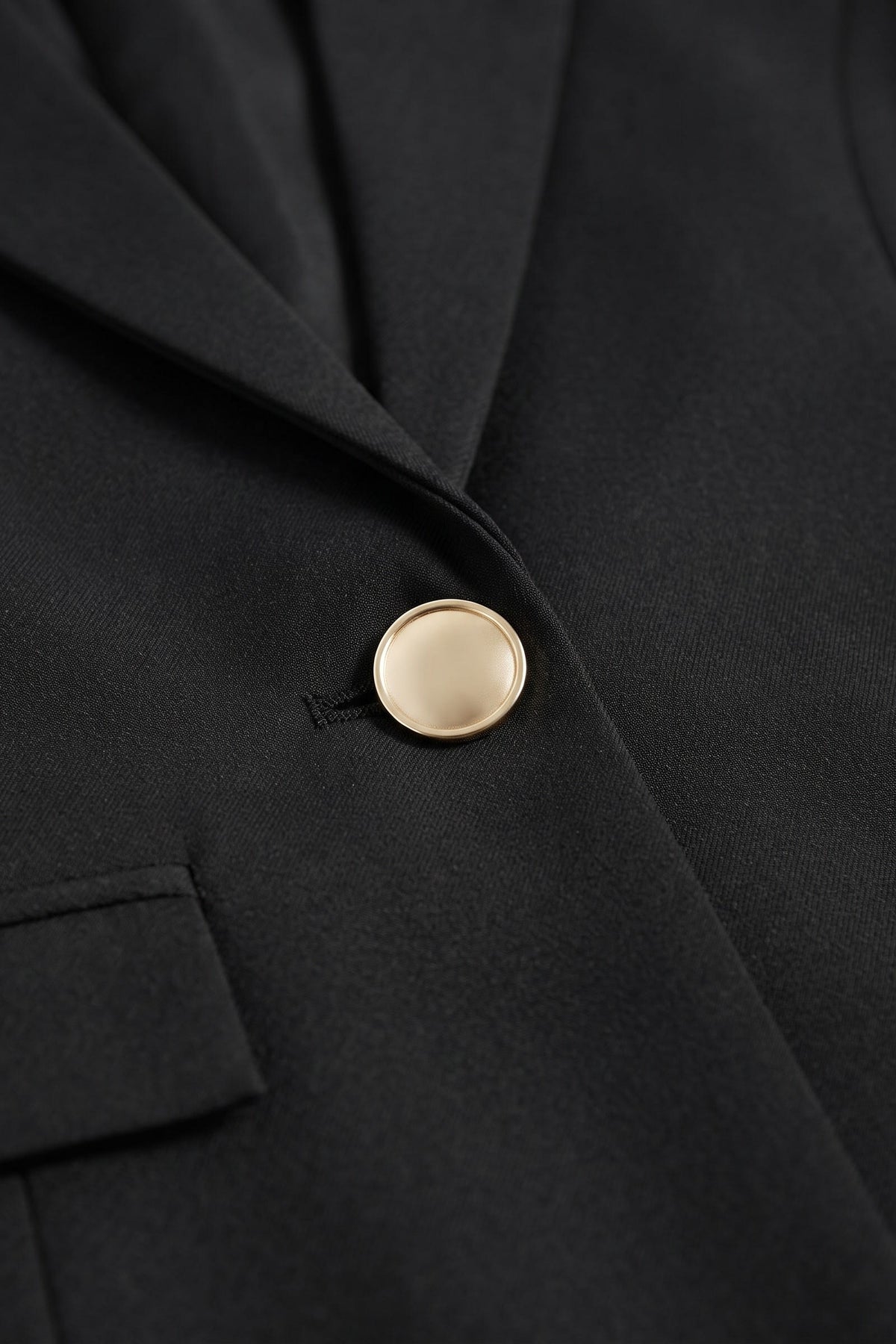 Women's Longline Blazer | Notched Lapel — Black — detail — on model