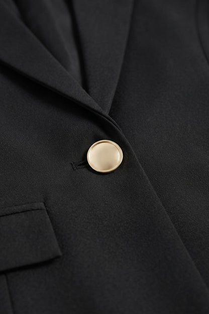 Women's Longline Blazer | Notched Lapel — Black — detail — on model