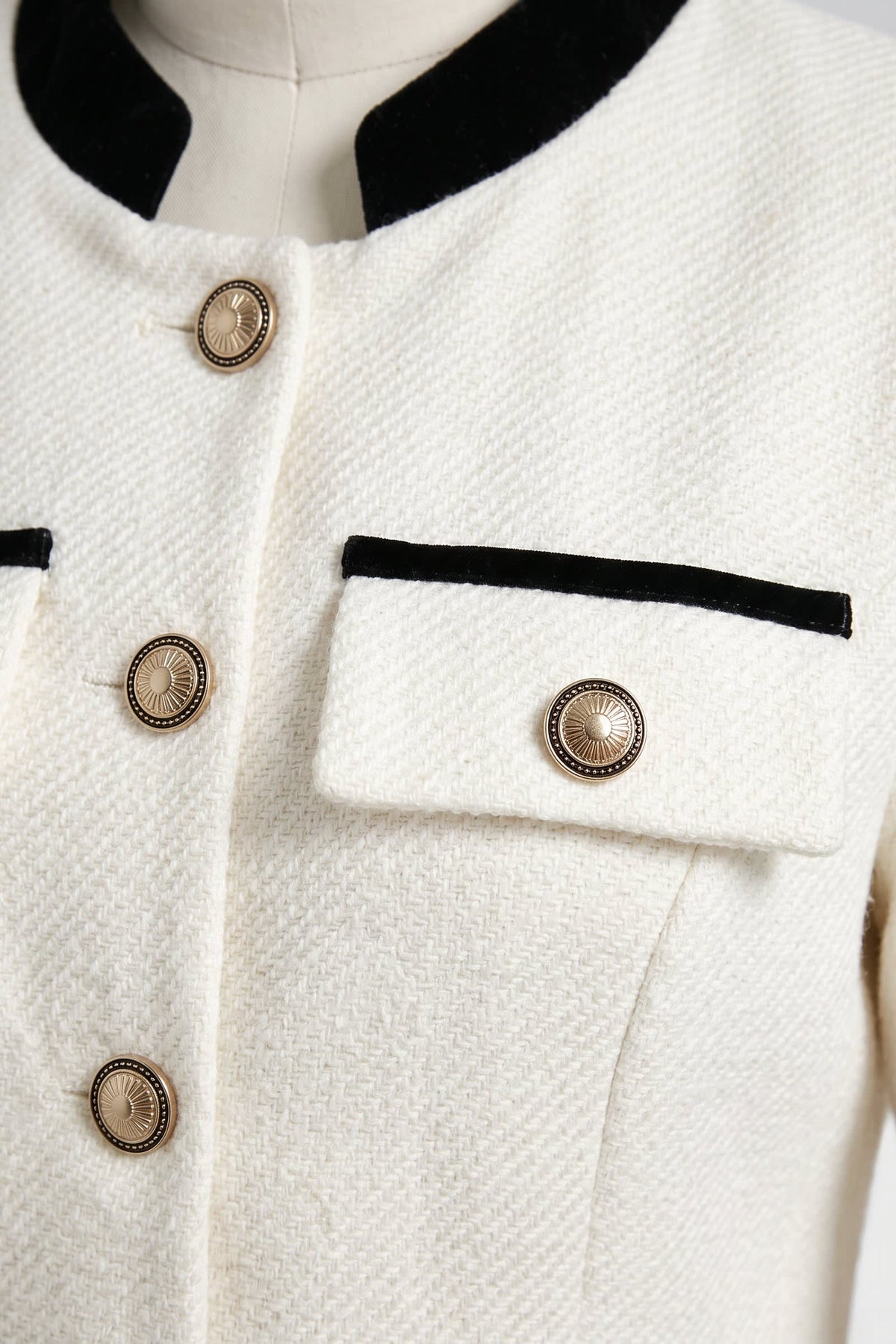 Women's Tweed Jacket | Contrast Trim — White — detail — on model