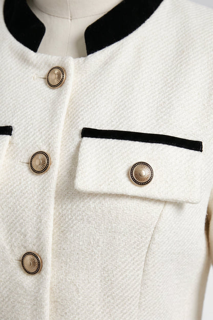 Women's Tweed Jacket | Contrast Trim — White — detail — on model