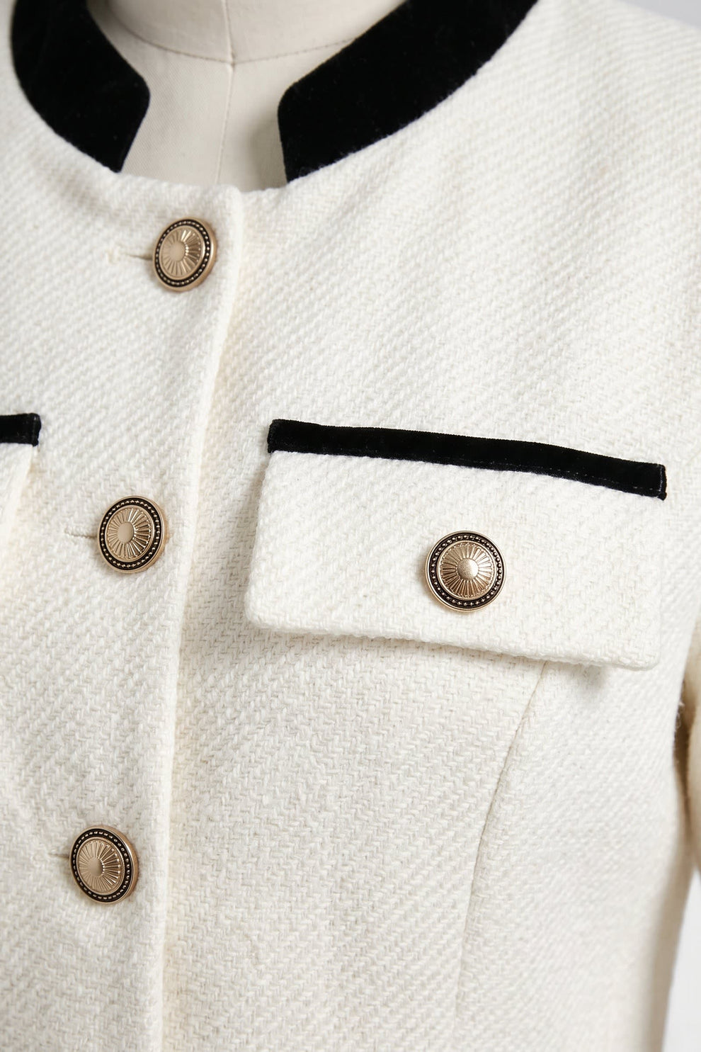 Women's Tweed Jacket | Contrast Trim — White — detail — on model