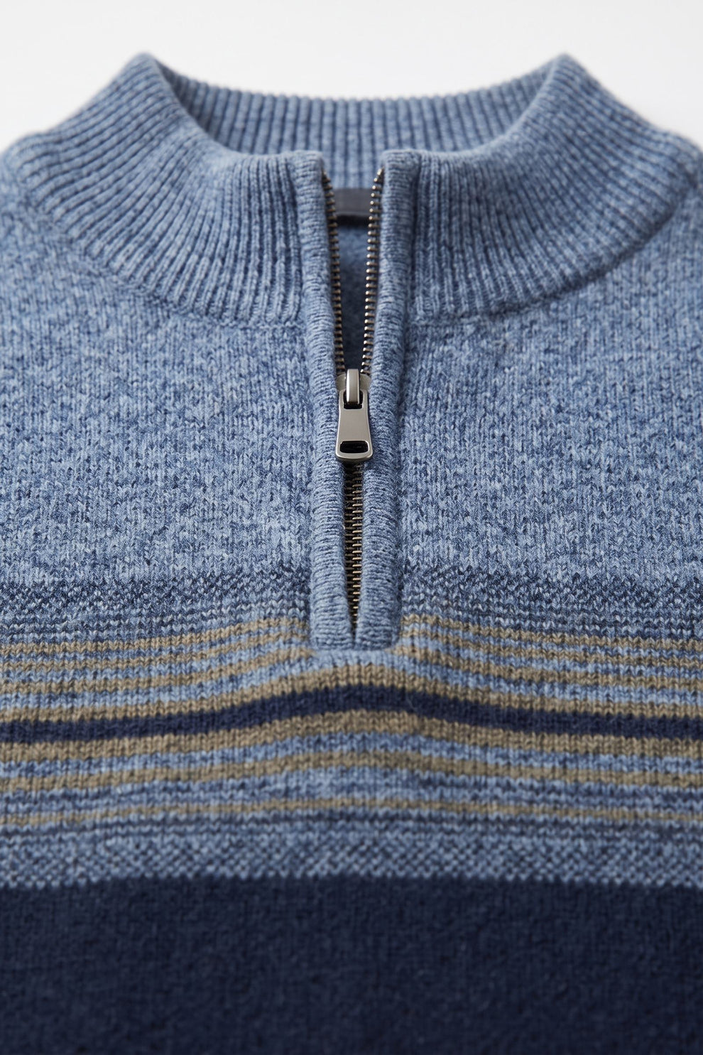 Men's Quarter-Zip Sweater | Striped — Dark Blue — detail — on model