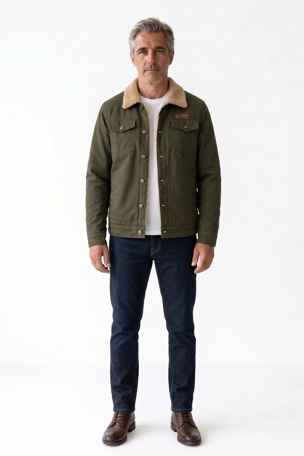Men's Ranch Jacket | Contrast Collar — Black — front view — on model