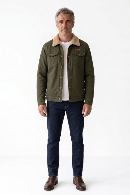 Men's Ranch Jacket | Contrast Collar — Black — front view — on model