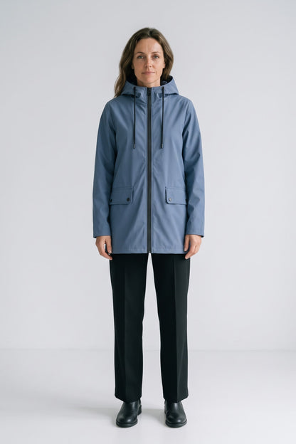 Women's Hooded Raincoat | Rainjackets — Blue — front view — on model